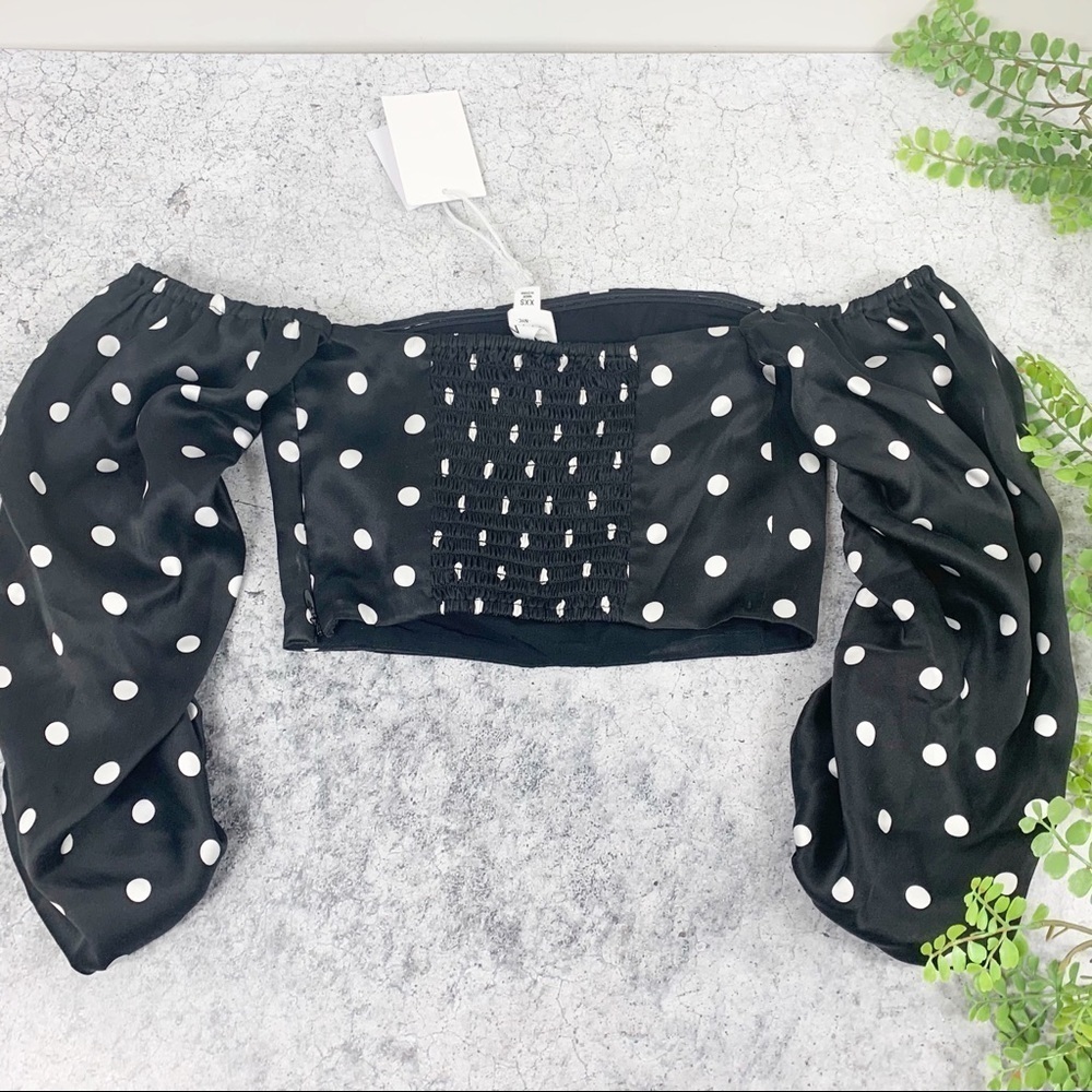 NWT Cami nyc Misha cropped shoulder polka dot silk top XXS - Picture 7 of 9